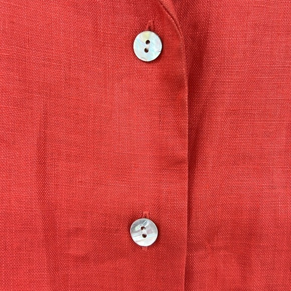 Long maxi, 100% linen, orange, pearl button sheath dress SZ L - Picture 3 of 10